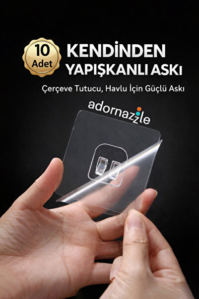 adornazzle 10 Adet Kendinden Yapışkanlı Askı, Şeffaf Duvar Askısı, Çerçeve Tu...
