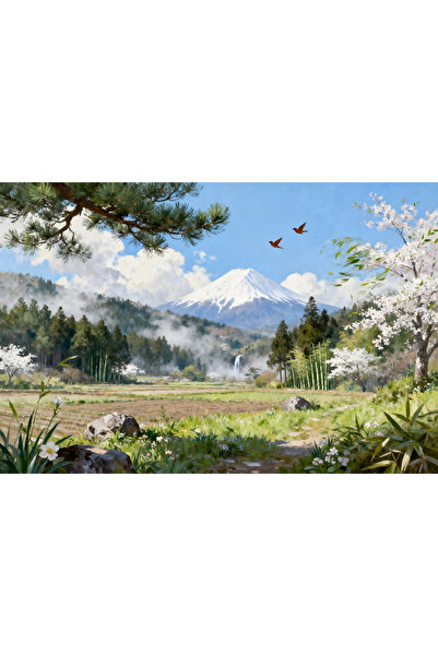 VeliumCraft Tablou Canvas Peisaj in Japonia 8, 70x50 cm, natura, flori, lac, ...