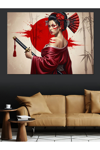 Artmeg Samurai în rochie roșie Pânză decorativă - Tablou din lemn MDF