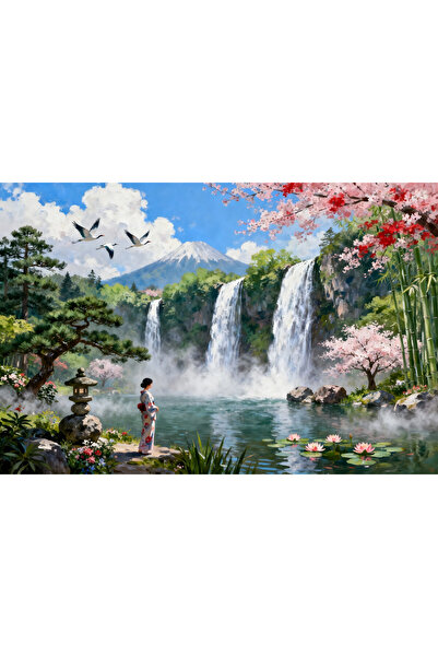 VeliumCraft Tablou Canvas Cascada in japonia 9, 70x50 cm, natura, flori, lac,...