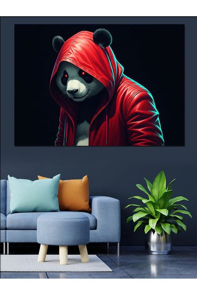 Artmeg Pânză decorativă Panda cu glugă roșie - Masă din lemn MDF