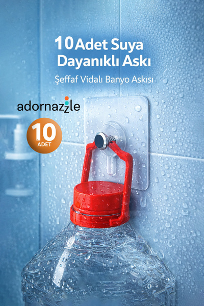 adornazzle 10 Adet Suya Dayanıklı Askı, Şeffaf Vidalı Banyo Askısı, Yapışkanl...