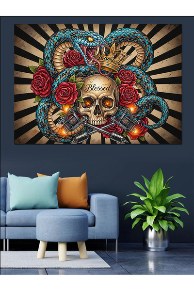 Artmeg Pânză decorativă cu ilustrație artistică cu craniu floral - Tablou din...