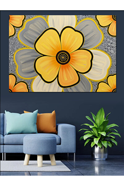 Artmeg Pânză decorativă cu model floral galben - Tablou din lemn MDF