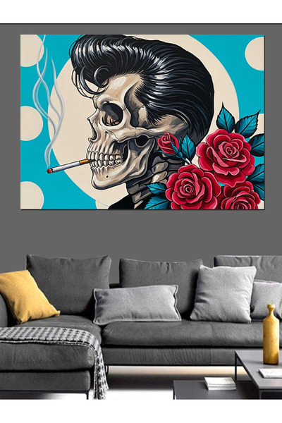 Artmeg Pânză decorativă cu craniu fumător și trandafir - Tablou din lemn MDF
