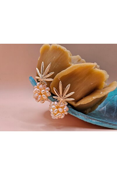 İNCİORA JEWELRY GERÇEK DOĞAL KUM İNCİSİ ALTIN KAPLAMA KÜPE PEMBE/MOR - GÜL/EG...