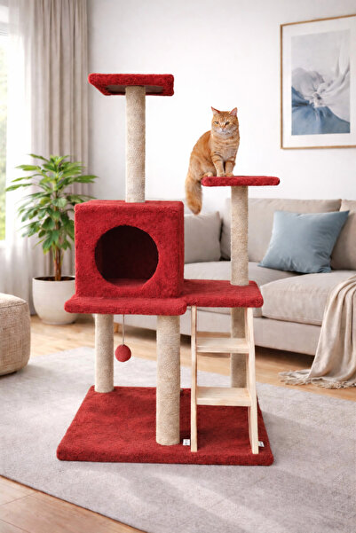 Catoys Merdivenli Tırmalama Ve Oyun Evi (Kırmızı)