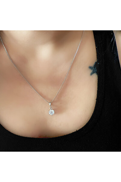 ACAR TAKI Xuping Round Single Stone Necklace 45Cm-Silver Color Acr8921