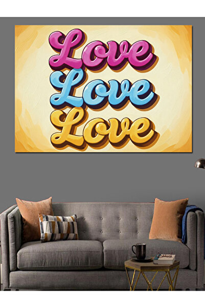 Artmeg Pânză decorativă cu text Love Love Love - Tablou din lemn MDF