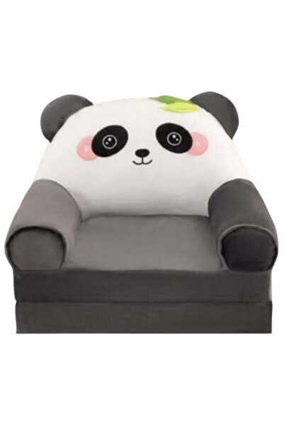 Krista Fotoliu extensibil din pluș și 2 plăci de burete Ursuleț Panda Gri cu Alb