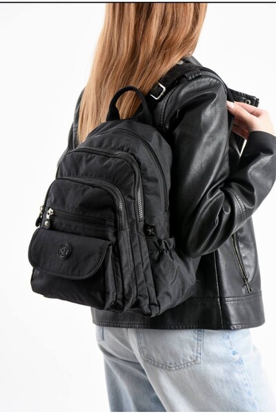 eflanmoda Rucsac de damă cu multiple compartimente, din țesătură Crinkle. Dim...