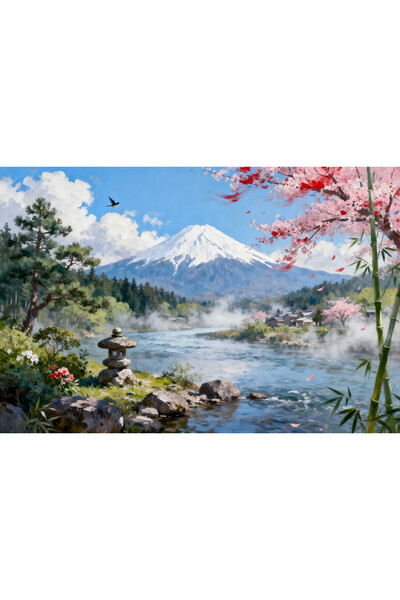 VeliumCraft Tablou Canvas Peisaj in Japonia 26, 100x70 cm, natura, flori, lac...