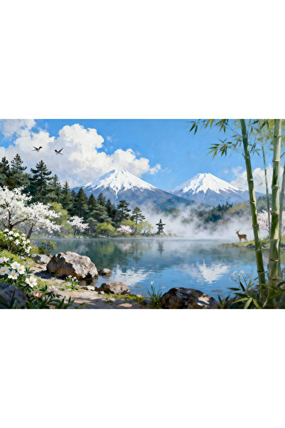 VeliumCraft Tablou Canvas Peisaj in Japonia 13, 70x50 cm, natura, flori, lac,...