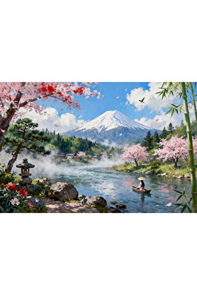 VeliumCraft Tablou Canvas Peisaj in Japonia 24, 100x70 cm, natura, flori, lac...