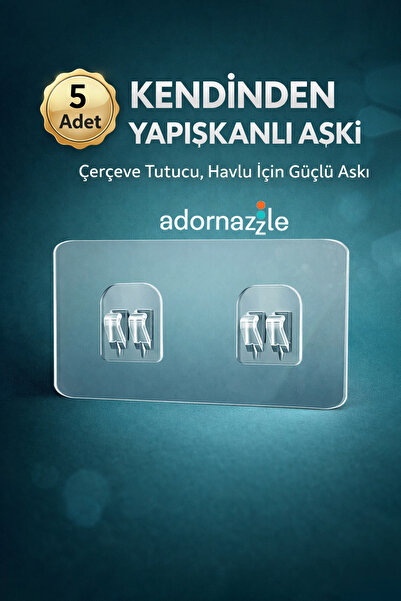 adornazzle 5 Adet Kendinden Yapışkanlı Askı, Şeffaf Duvar Askısı, Çerçeve Tut...