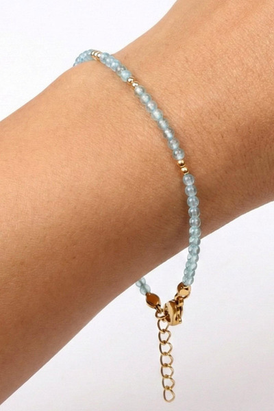 TAŞÇIZADE Blue Topaz Stone Gold Color Natural Stone Bracelet with Steel Appar...