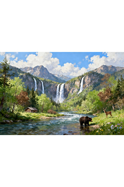 VeliumCraft Tablou Canvas Cabana ideala 60, 90 x 60 cm, natura, peisaj, stil ...