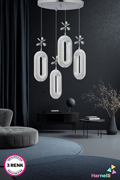 Harnelli 3 Renk Yanabilen 4 Lü Sarkıt Modern Ledli Avize