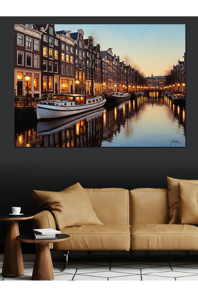 Artmeg Pânză decorativă cu peisaj de lac din Amsterdam - Tablou din lemn MDF
