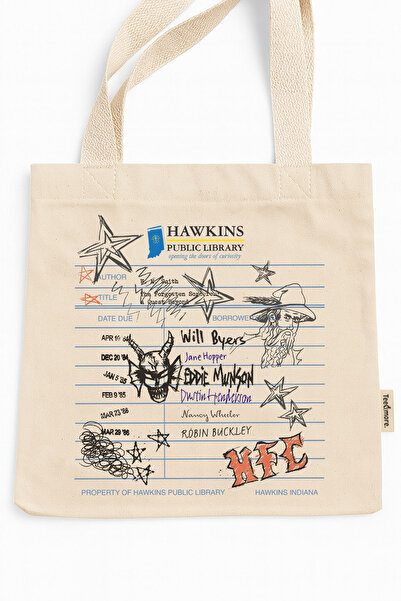 Tee&more. Hawkins Public Library Printed Canvas Tote Bag with Velcro and Inte...