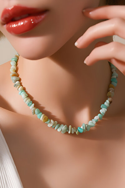 NBS Beautiful Naturel Stones Amazonite Women's Necklace Real Natural Stone