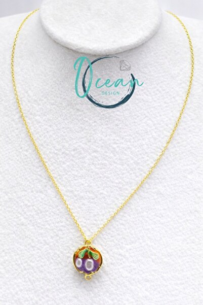 OceanDesign Stainless Steel Minimal Women's Necklace with Grape Figure 45 cm |   Gold Color Chain, Daily Use