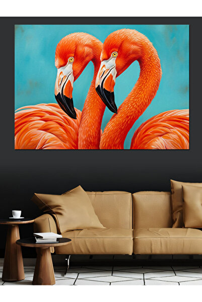 Artmeg Pereche de păsări flamingo portocalii, pânză decorativă - Tablou din l...