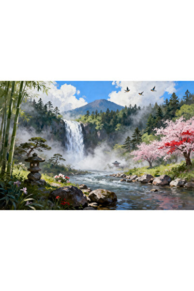 VeliumCraft Canvas Painting Waterfall in Japan 1, 70x50 cm, nature, flowers, ...