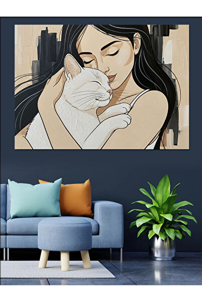 Artmeg Woman and Cat Hugging Each Other Compassion Decorative Canvas - Mdf Wo...