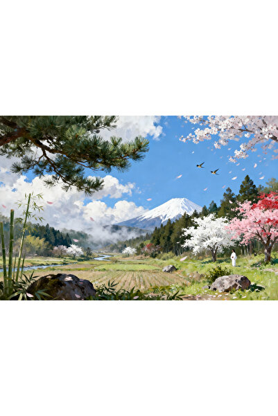 VeliumCraft Canvas Painting Landscape in Japan 2, 60x40 cm, nature, flowers, ...