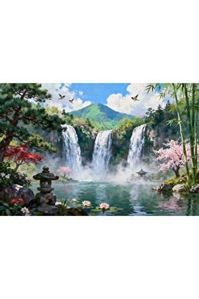 VeliumCraft Tablou Canvas Cascada in japonia 5, 80x50 cm, natura, flori, lac,...