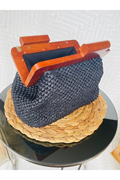 EYLÜL MASALI KAMP Hand Knitted Raffia Rope Bag with Wooden Handle