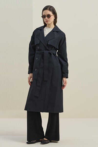 Mahal Double-Breasted Collar Epaulettes Belted Trench Coat