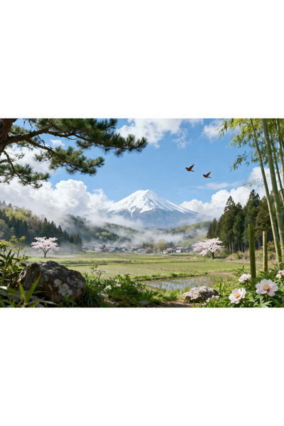 VeliumCraft Tablou Canvas Peisaj in Japonia 11, 100x70 cm, natura, flori, lac...