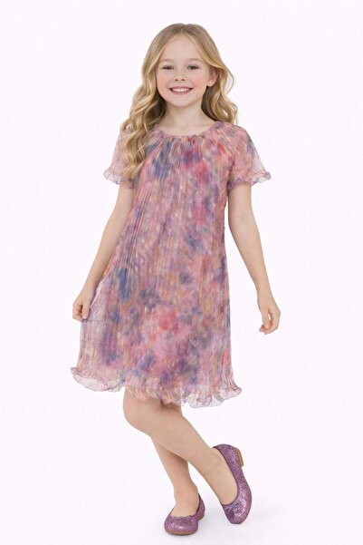 Nacar 23 Nisan 29 Ekim Gösteri Kıyafeti Kız Çocuk Kırmızı Tonlu Desenli Şifon...