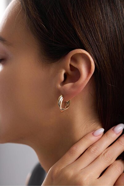 Arpaş 14 Ayar Üç Renk Sarmal Halka Altın Küpe