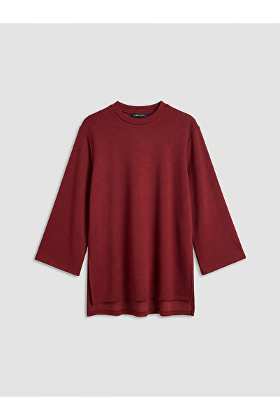 LC Waikiki Lcw Modest Burgundy Stand Collar Oversize Women's Sweatshirt Tunic