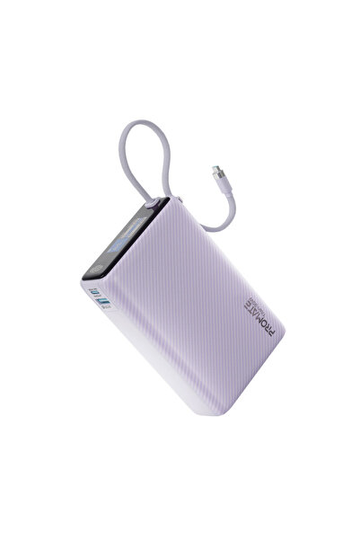 Promate 20000mAh Power Bank with Built-in USB-C Cable, 35W PD Fast Charging