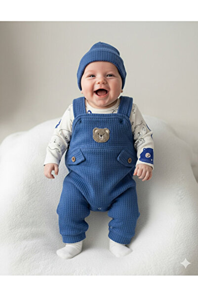 TUOBEBE Blue Teddy Bear Patterned Badili Salopet