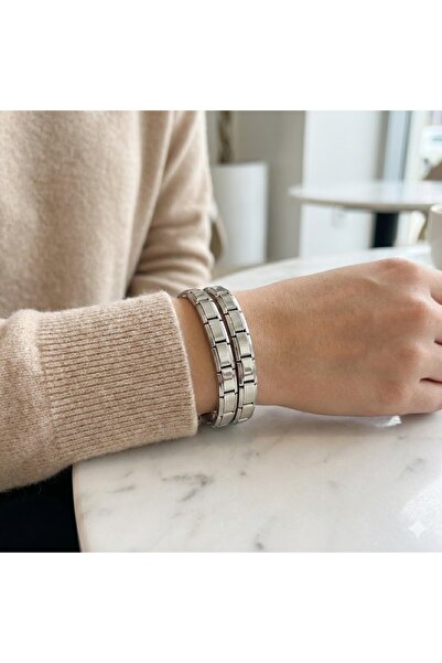 Mavi Dükkan 2'li Set Paslanmaz Çelik İtalyan Charm Bileklik 18 cm - Gümüş Ren...