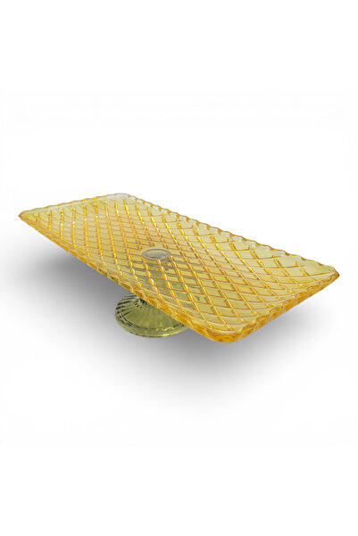 Sudedi Home Sarı Cam Ayaklı Dikdörtgen Sunum Tabağı 37x18 cm