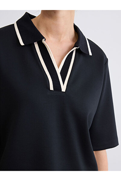 LC Waikiki GÜLİS GİYİM'DEN YENİ SEZON Siyah Polo Yaka Soft Touch Kadın Tişört