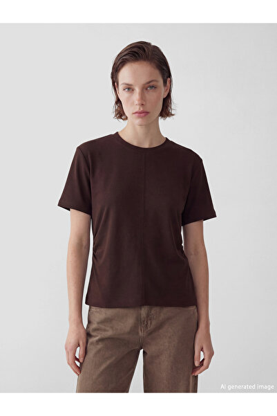 LC Waikiki Tricou de damă LCW Vision maro cu guler tip bicicletă și șnur