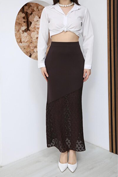 02Lady Fashion Lace-Waisted Elastic Modal Fabric Skirt