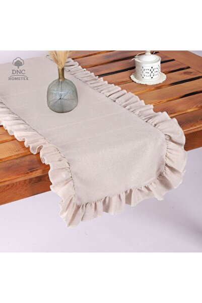 DNC home tekstil Μπεζ λινό ράνερ με βολάν (40x110)