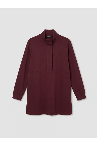 LC Waikiki Lcw Modest Burgundy High Neck Soft Touch Women's Sweatshirt Tunic