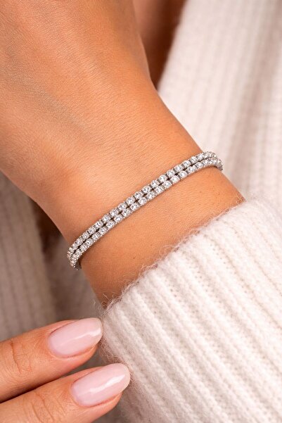 Silver ÇİFT SIRA TAŞLI SU YOLU BİLEKLİK 925 AYAR GÜMÜŞ