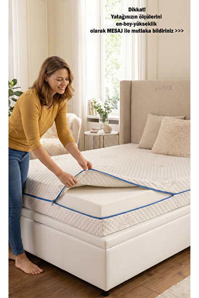 Artex Cotton Premium Naturel Fermuarlı Yatak Kılıfı %100 Pamuk Kılıf Kapitone...