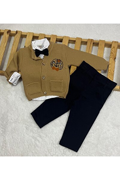 togi düğmeli 3'lu triko takım
