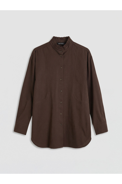 LC Waikiki New Season from Güli̇s Gi̇yi̇m Brown High Collar Poplin Women's Sh...